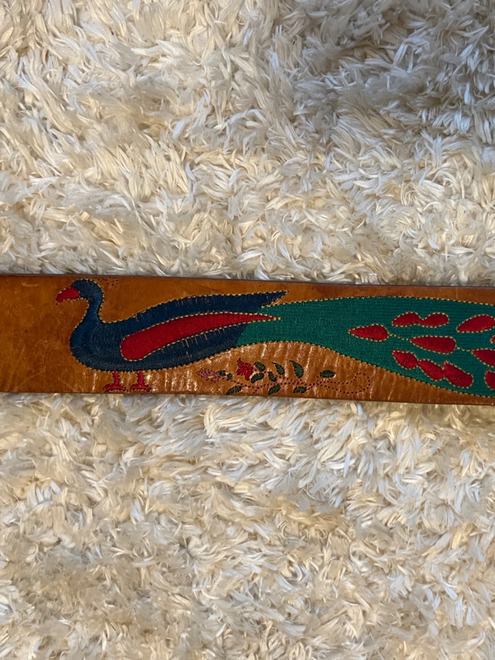 Linea Pelle Embroidered Peacock Belt | Limited Edition Vachetta Leather Handmade - Picture 10 of 10